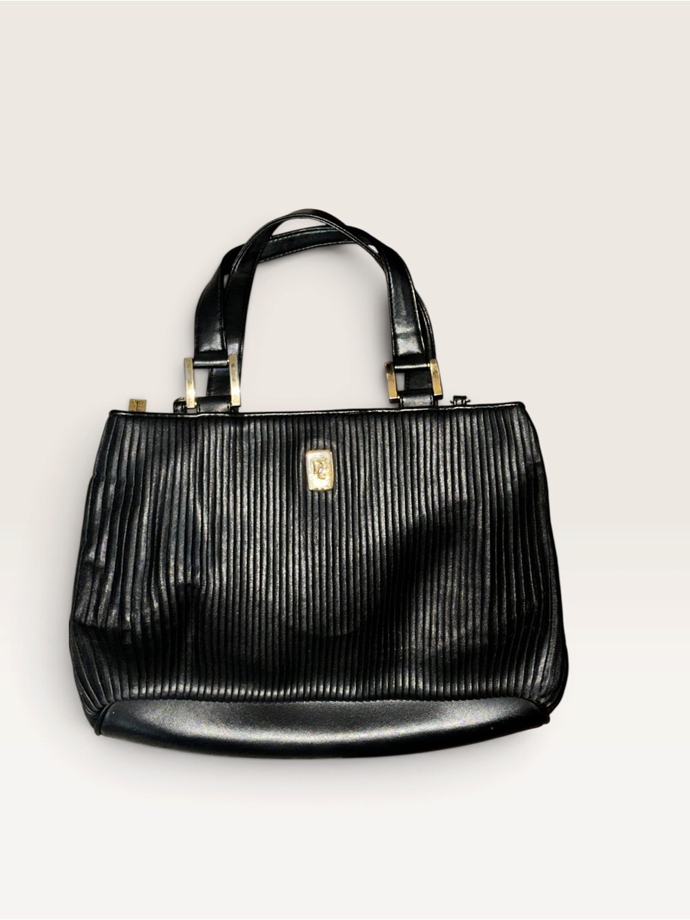 Structured Black Shoulder Tote with Vertical Ribbing